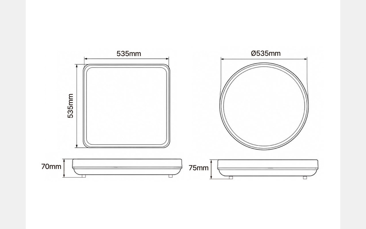 �缼�� ��� ġ�� ����: �簢 535mm �� 535mm �� 70mm, ���� ��535mm �� 75mm